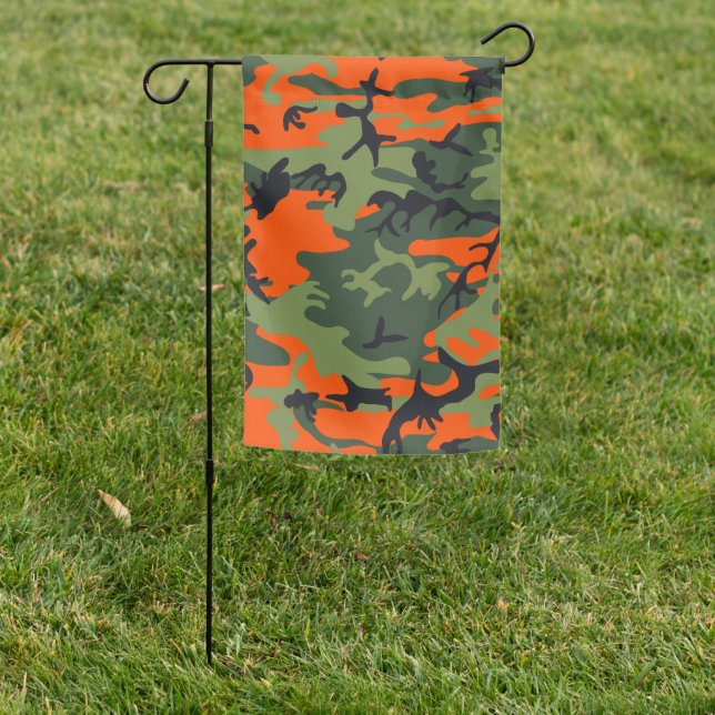 Orange and Green Camouflage, Military, Army Garden Flag (In SItu)