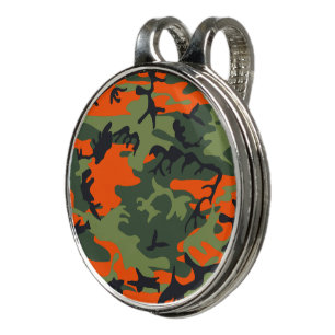 Orange and Green Camouflage, Military, Army Golf Hat Clip