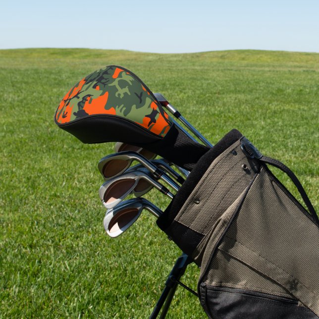 Orange and Green Camouflage, Military, Army Golf Head Cover (In Situ)
