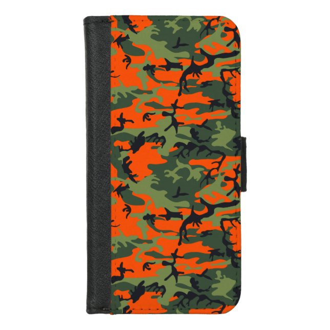 Orange and Green Camouflage, Military, Army iPhone Wallet Case (Front)