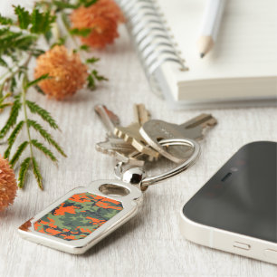 Orange and Green Camouflage, Military, Army Keychain