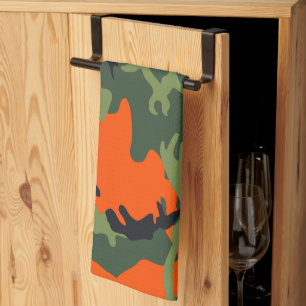 Orange and Green Camouflage, Military, Army Kitchen Towel