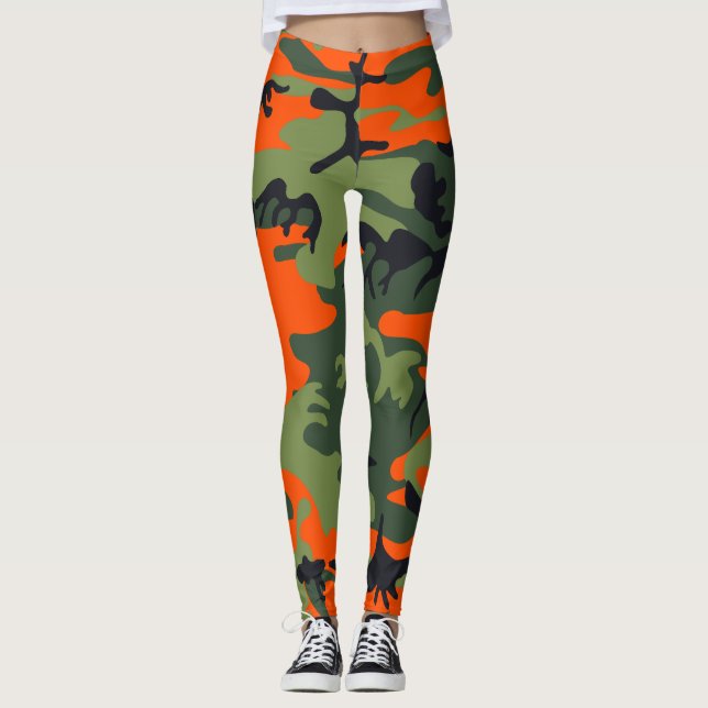 Orange and Green Camouflage, Military, Army Leggings (Front)