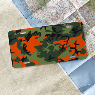 Orange and Green Camouflage, Military, Army License Plate