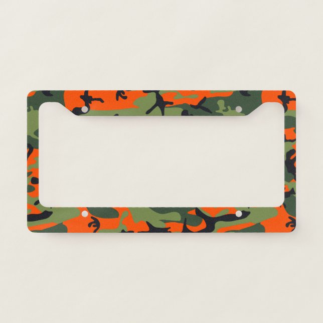 Orange and Green Camouflage, Military, Army License Plate Frame (Front)