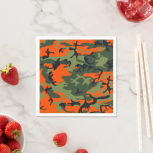 Orange and Green Camouflage, Military, Army Napkins