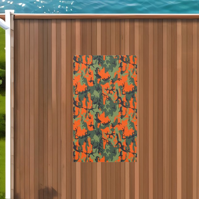 Orange and Green Camouflage, Military, Army Outdoor Rug (Insitu (Outdoor 2))