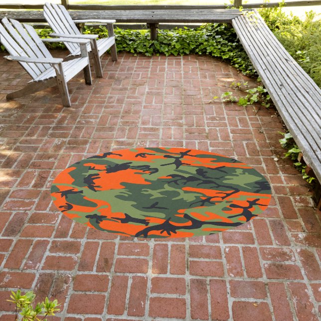 Orange and Green Camouflage, Military, Army Outdoor Rug (Insitu (Outdoor 3))
