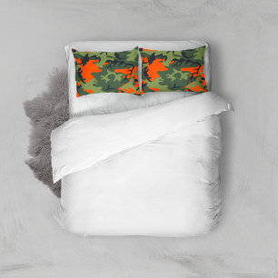 Orange and Green Camouflage, Military, Army Pillow Case