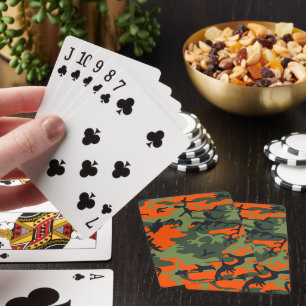 Orange and Green Camouflage, Military, Army Poker Cards