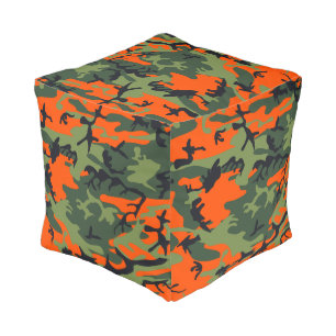 Orange and Green Camouflage, Military, Army Pouf