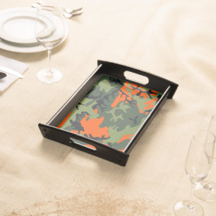 Orange and Green Camouflage, Military, Army Serving Tray