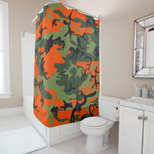 Orange and Green Camouflage, Military, Army Shower Curtain