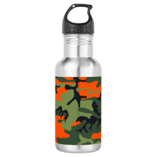 Orange and Green Camouflage, Military, Army Stainless Steel Water Bottle