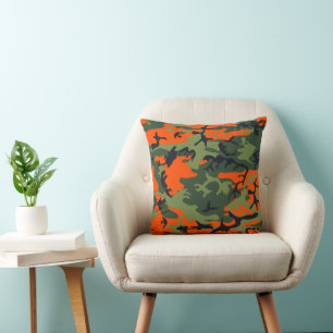 Orange and Green Camouflage, Military, Army Throw Pillow