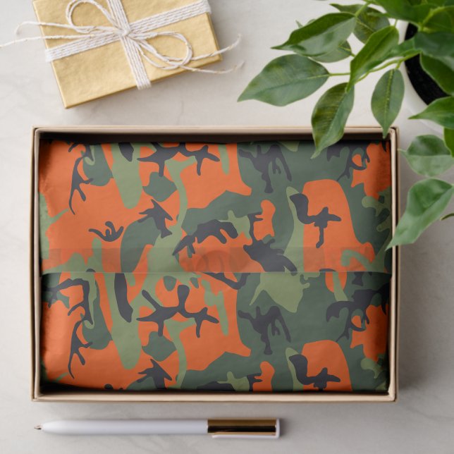Orange and Green Camouflage, Military, Army Tissue Paper (Gift)