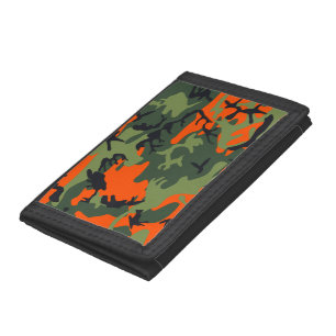 Orange and Green Camouflage, Military, Army Tri-fold Wallet