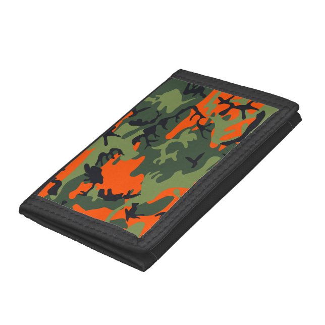 Orange and Green Camouflage, Military, Army Trifold Wallet (Bottom)