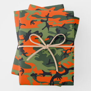 Orange and Green Camouflage, Military, Army Wrapping Paper Sheets