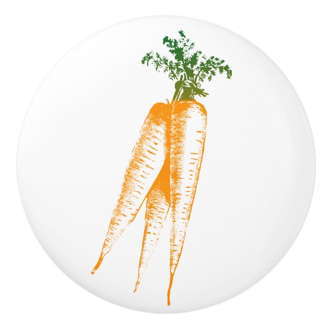 Orange and Green, Carrot Line Art Ceramic Knob (Front)
