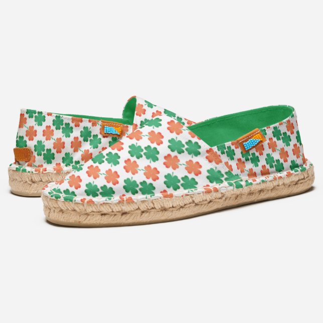 Orange and Green Clover on White Espadrilles (Angled)