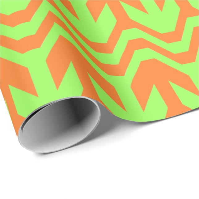 Orange and Green Double Arrow Wave Pattern Wrapping Paper (Roll Corner)
