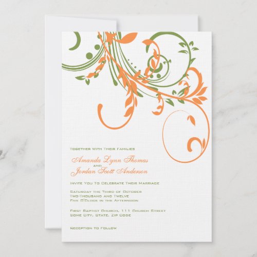 Orange and Green Double Floral Wedding Invitation
