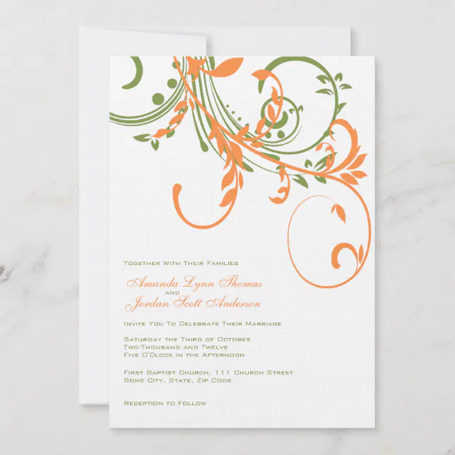 Orange and Green Double Floral Wedding Invitation | Zazzle