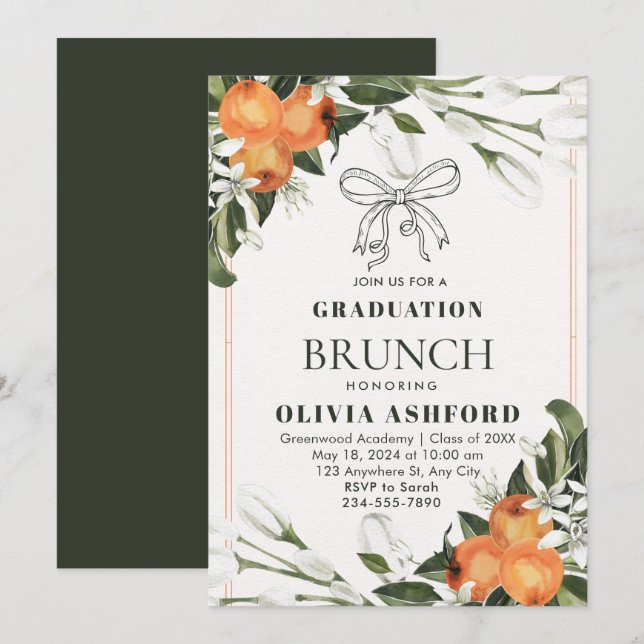 Orange and Green Elegant Brunch graduation Invitation (Front/Back)