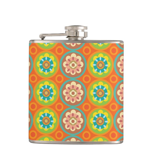 Orange and green flora patterns flask (Front)