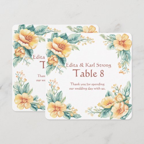 Orange and Green Floral Table Number Thank You