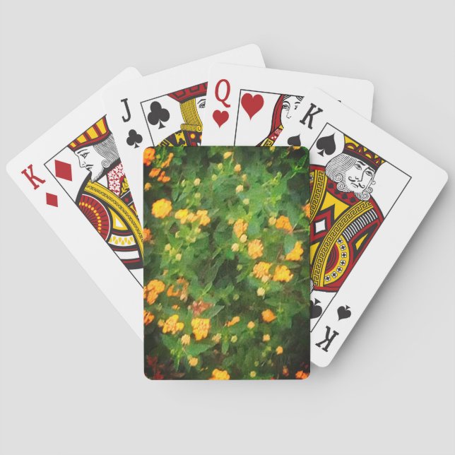 Orange and green flowers poker cards (Back)