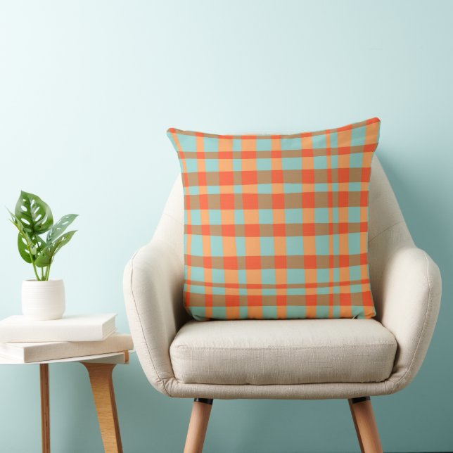 Orange-and-green-gingham  throw pillow (Chair)
