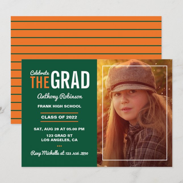 Orange and Green Graduation Party Invitation (Front/Back)