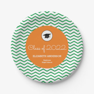Orange and Green Graduation Party Paper Plates