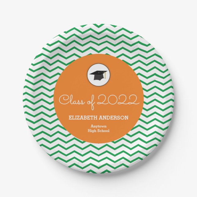 Orange and Green Graduation Party Paper Plates (Front)