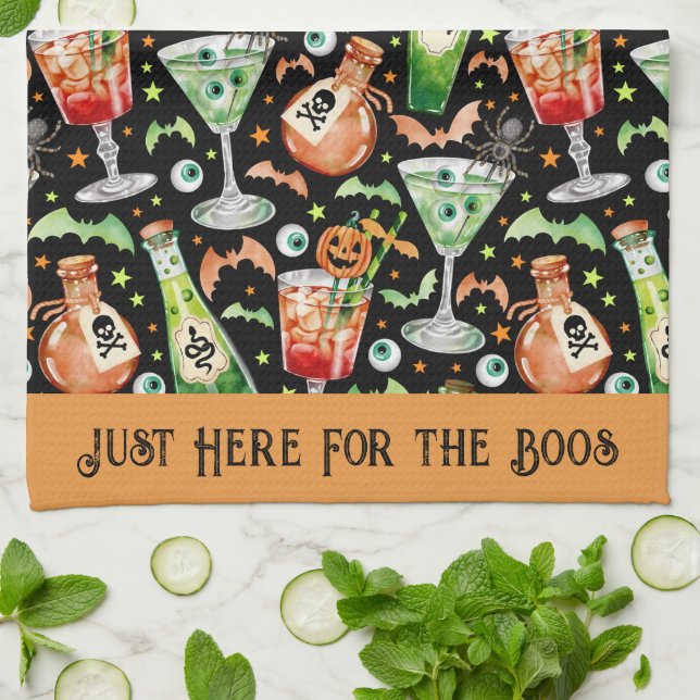 Orange and Green Halloween Cocktails and Potions  Kitchen Towel (Folded)