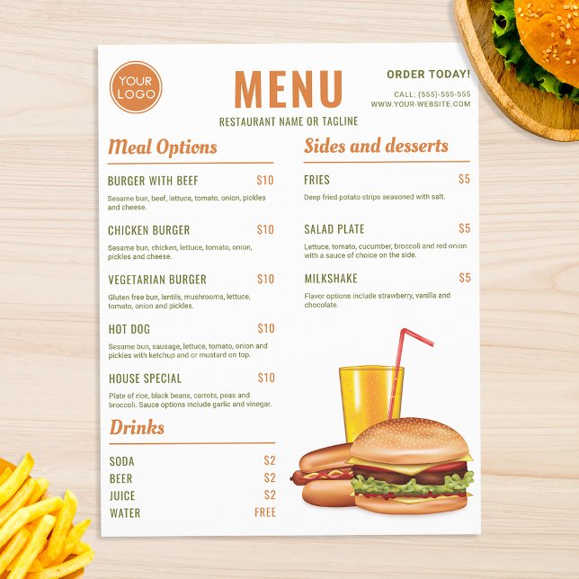 Orange And Green Hamburger Hotdog Food Menu Prices Flyer (Creator Uploaded)