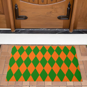 Orange and Green Harlequin Checkered Design  Doormat