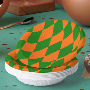 Orange and Green Harlequin Checkered Design Paper Bowls