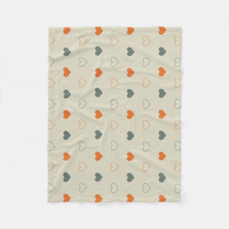 Orange and Green Heart Grid Pattern Fleece Blanket