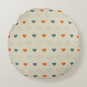 Orange and Green Heart Grid Pattern Round Pillow