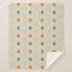 Orange and Green Heart Grid Pattern Sherpa Blanket