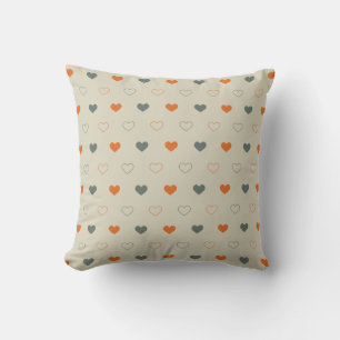 Orange and Green Heart Grid Pattern Throw Pillow