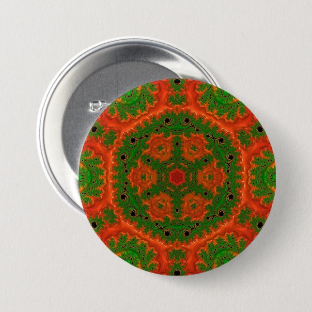 Orange and Green Kaleidoscope Badge Button (Front & Back)