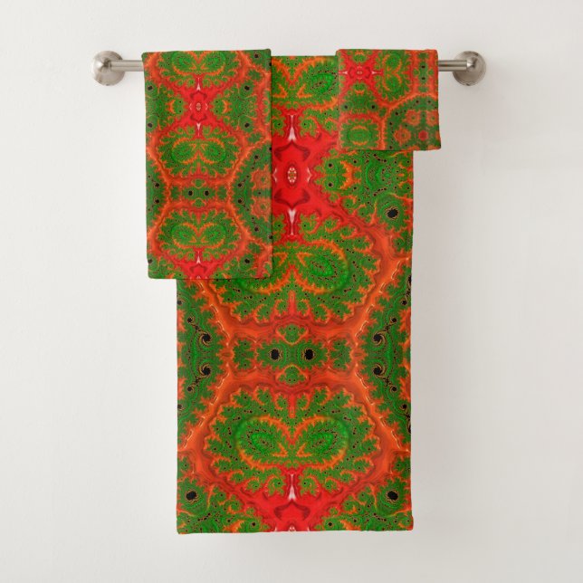 Orange and Green Kaleidoscope Bath Towel Set (Insitu)