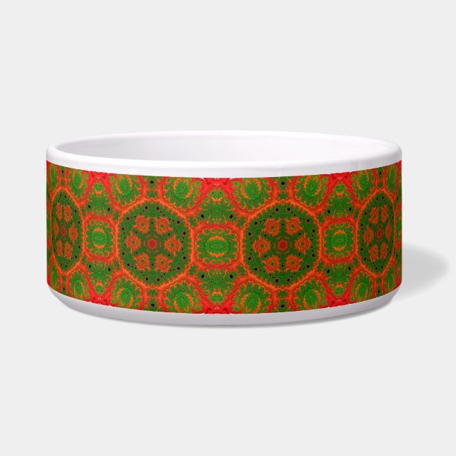 Orange and Green Kaleidoscope Ceramic Pet Bowl (Front)