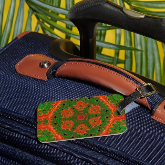 Orange and Green Kaleidoscope Luggage Tag (Front Insitu 3)