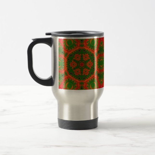 Orange and Green Kaleidoscope Travel Mug (Left)