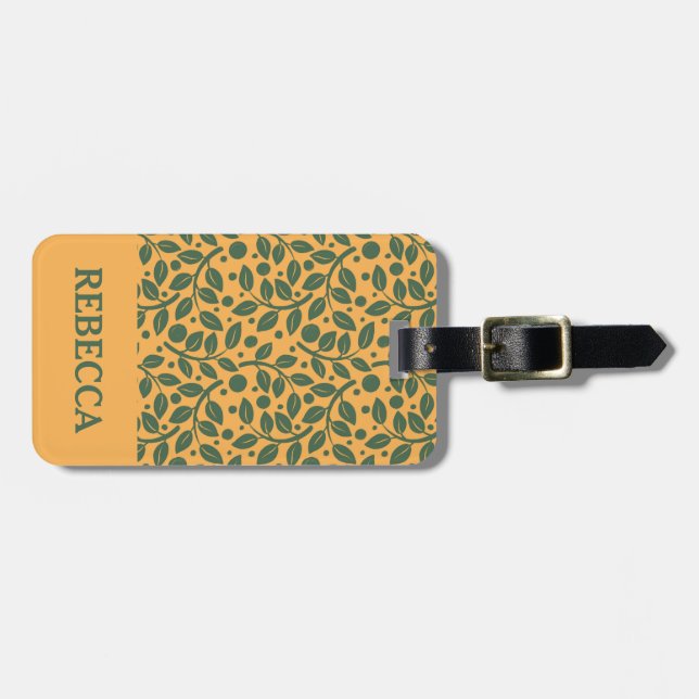 Orange and Green Leaf Pattern  Luggage Tag (Front Horizontal)